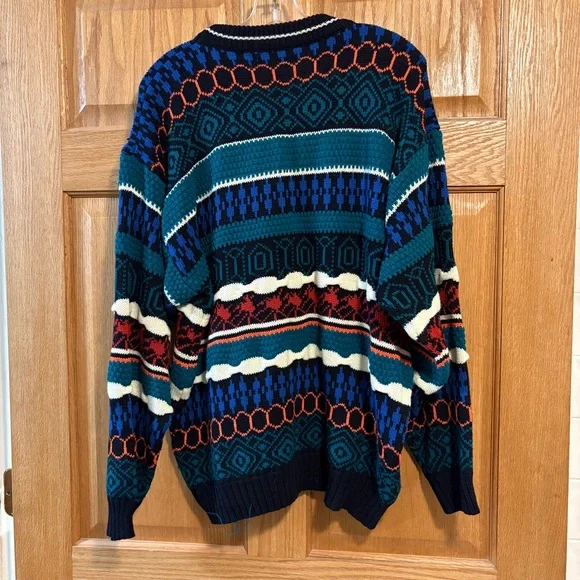 90’s Lightning Bolt Multicolor Striped Knit Sweater Coogi Style Men’s L Hip Hop - Picture 3 of 3